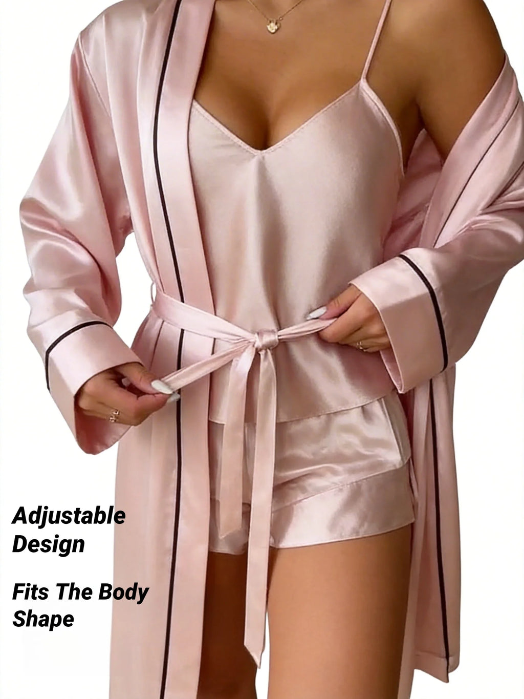 Conjunto Pijama de Satén 3 Piezas con Bata – Ropa de Dormir Mujer