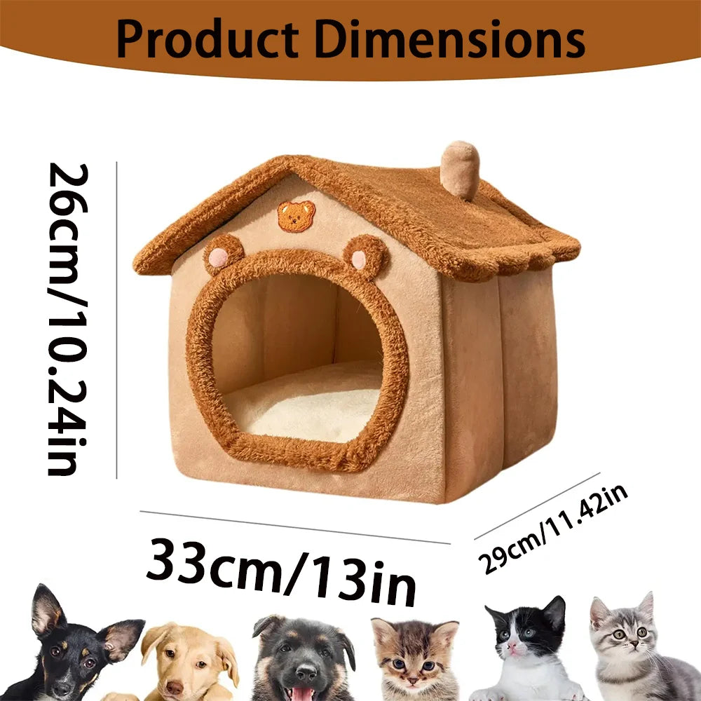 Cama para Mascotas Estilo Casa - Cálida, Lavable y Apta para Todas las Estaciones