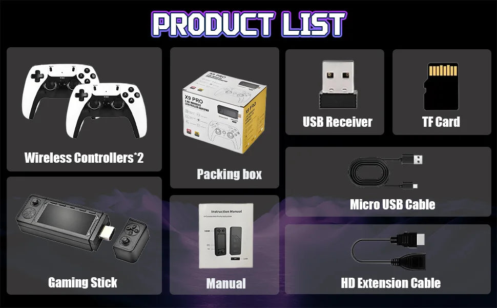 Consola de Juegos Retro X9 Pro 4K, Consola de Juegos Precargada con Más de 37000 Juegos Clásicos, Más de 45 Simuladores, Controles Inalámbricos de 2.4G, Juegos Retro para TV