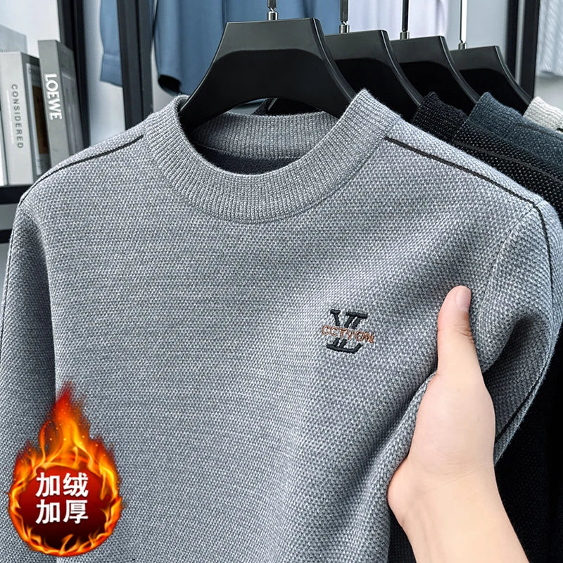 Suéter de Hombre Cuello Redondo Grueso de Invierno Color Sólido