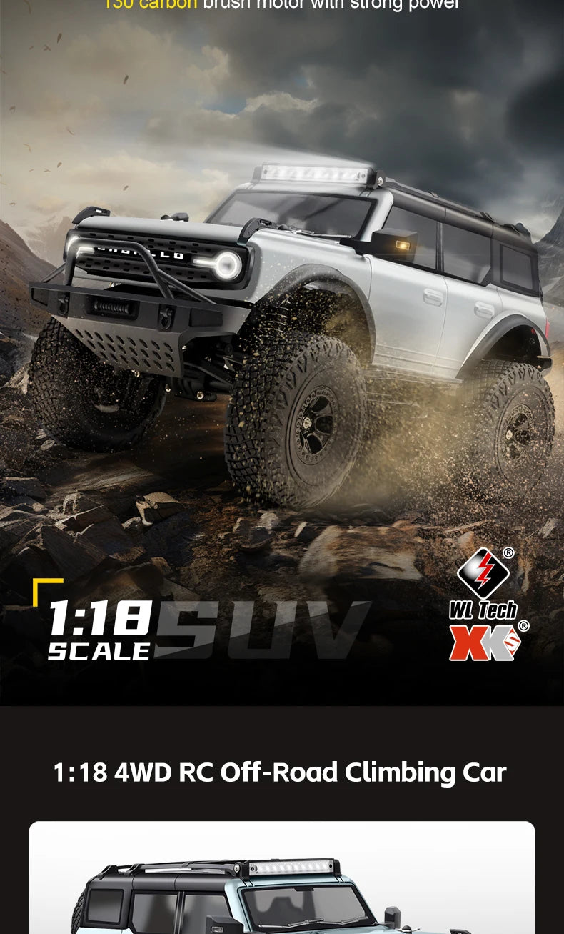 WLtoys 184023 1:18 Vehículo Todoterreno 4WD, Auto RC 2.4G RTR, Crawler Eléctrico a Control Remoto con Luces LED, Juguetes para Niños