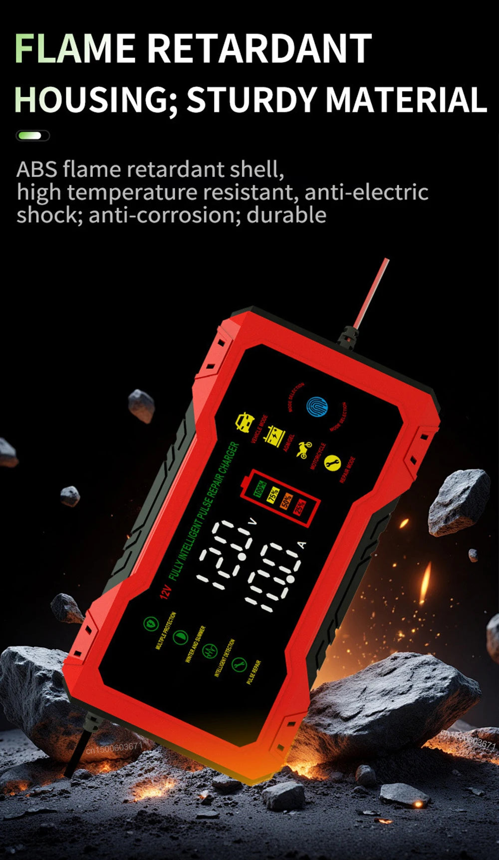 Cargador de batería inteligente 12V 10A con pantalla LCD para autos y motos