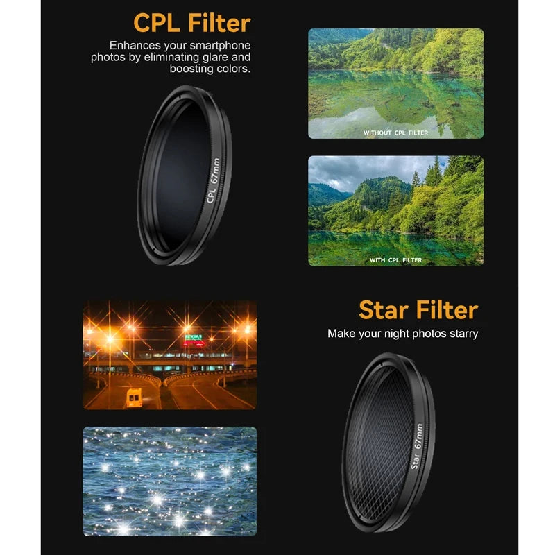 Kit Filtros de Fotografía 67mm con Clip para Smartphone