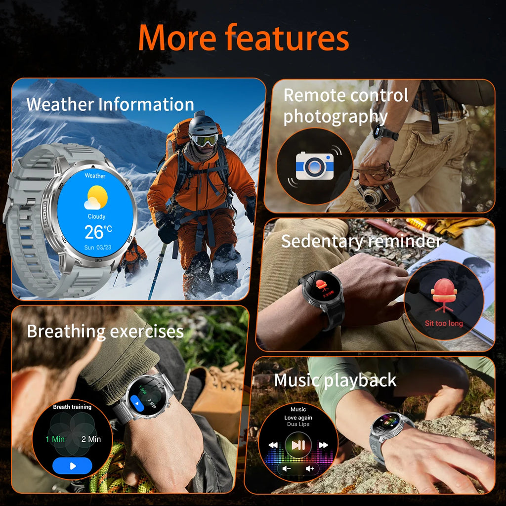 2026 militar t-rex 3 reloj inteligente reloj de Fitness hombres 466*466 pantalla AMOLED 1000mAh batería linterna llamada impermeable Smartwatchs
