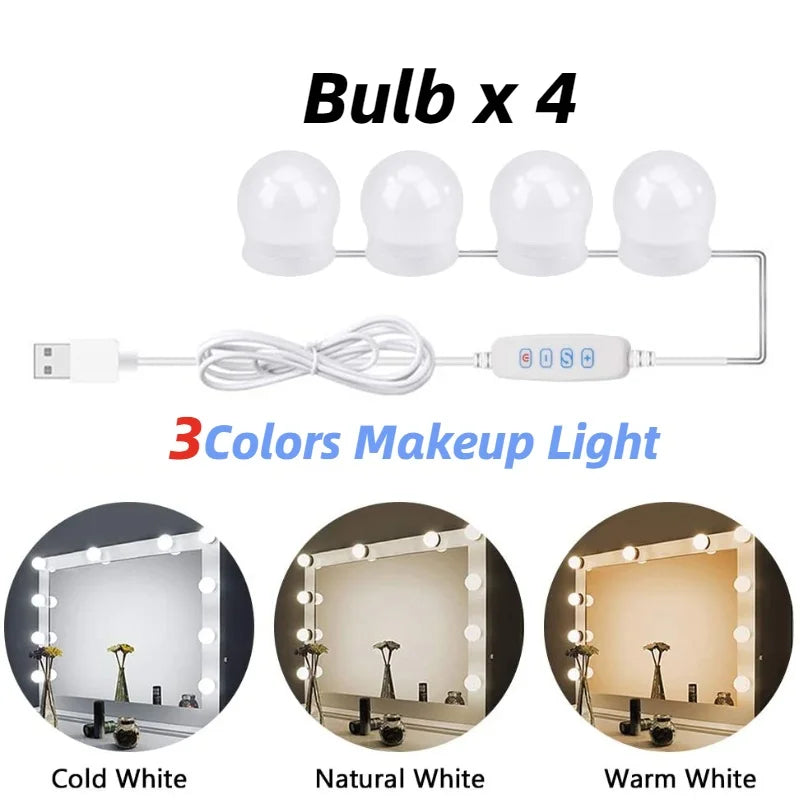 Bombillas de espejo, luces de tocador USB de 5V, iluminación de tocador de baño, luz LED de tocador regulable para espejo de maquillaje, luz LED