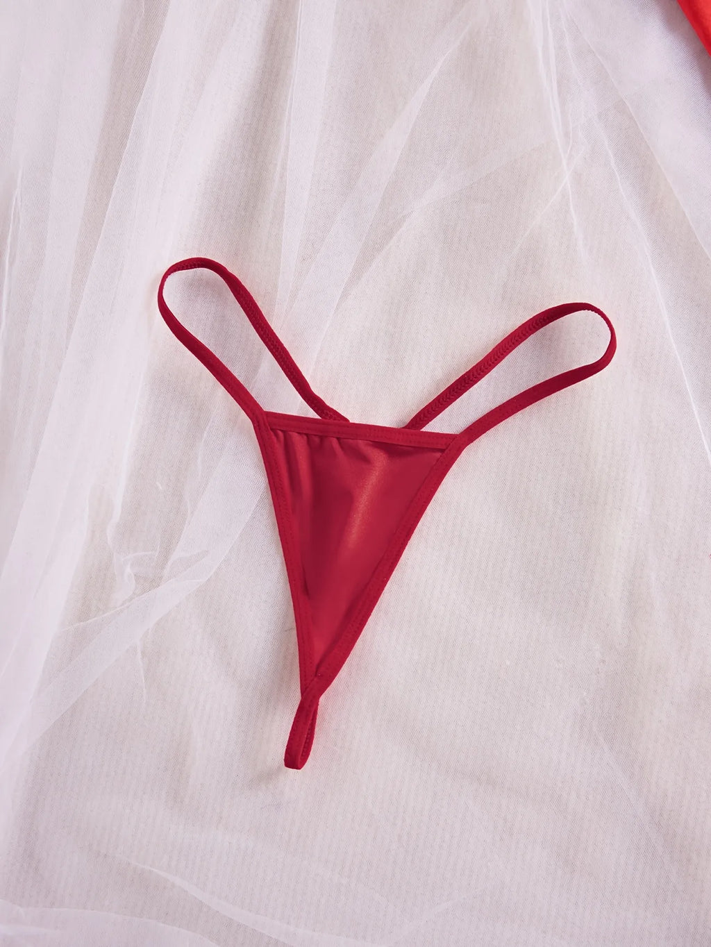 Conjunto Babydoll de Satén con Encaje y Tanga, Lencería Romántica