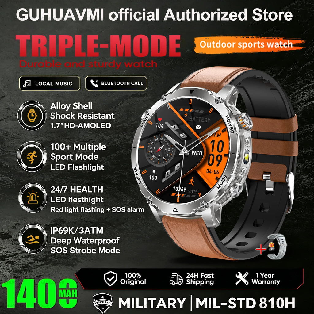 Reloj Inteligente Deportivo Militar 1400mAh Bluetooth