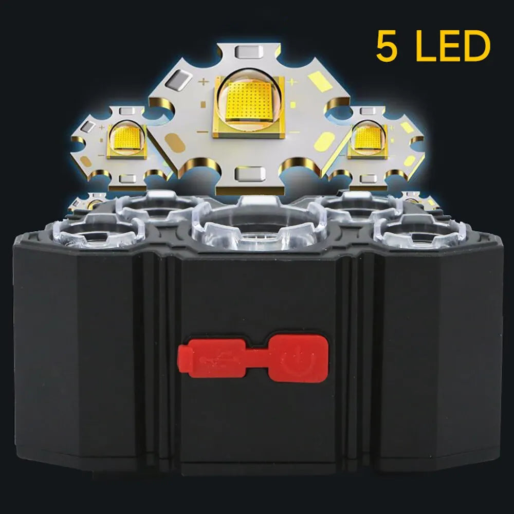 Linterna Frontal Recargable USB 5 LED para Pesca y Camping