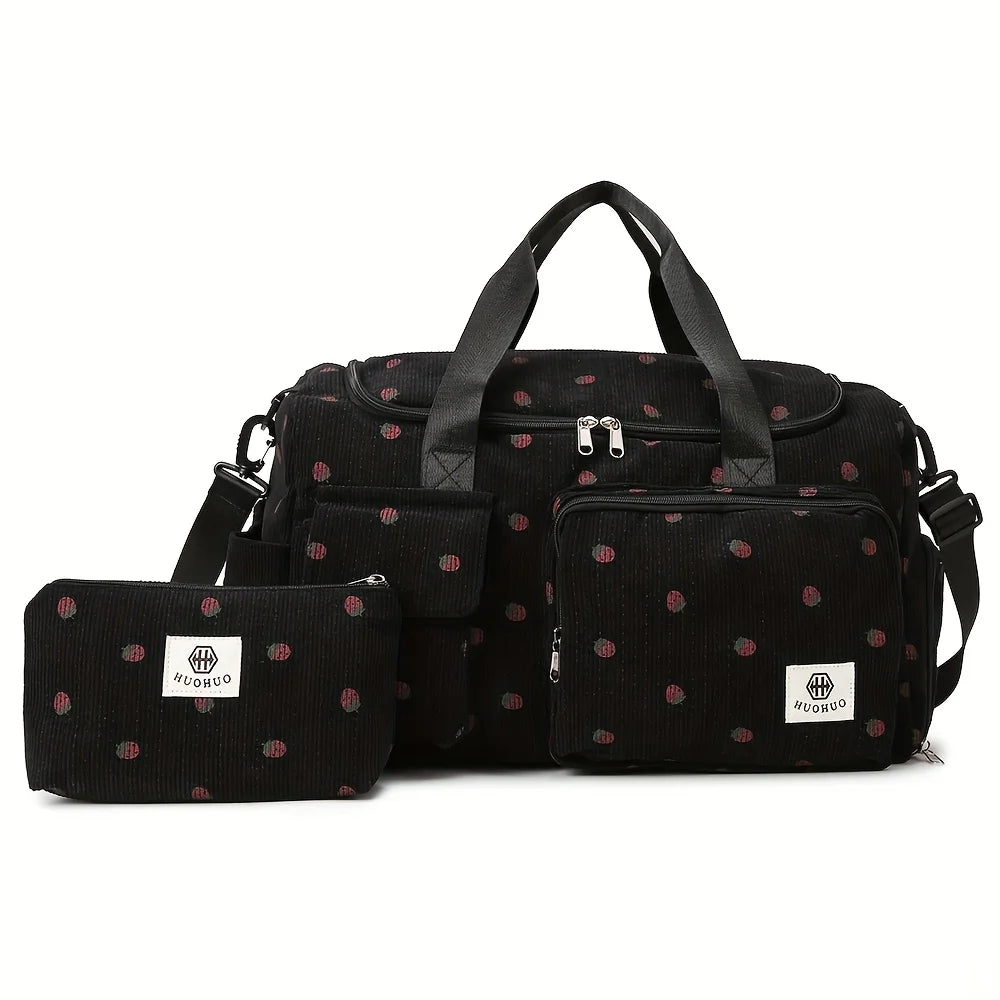 Bolsa de viaje de fresa, bolsa de equipaje de pana de gran capacidad, bolso cruzado ligero, bolsa deportiva y de fitness multifuncional