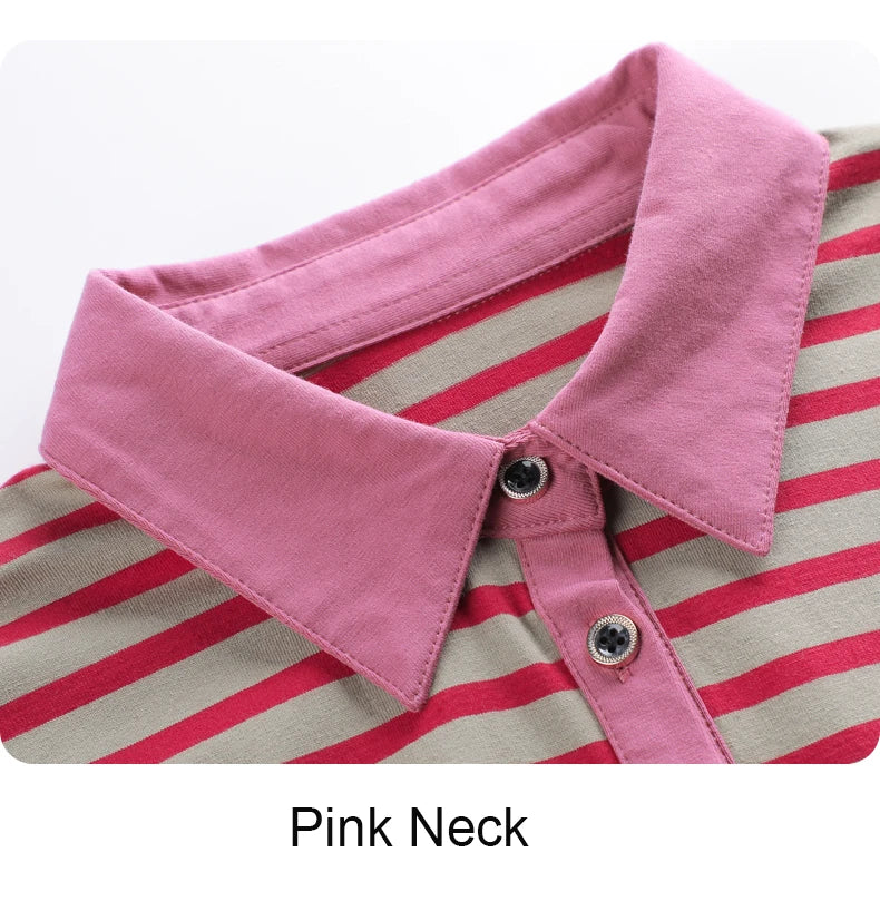 Polo de Algodón de Manga Larga a Rayas para Mujer