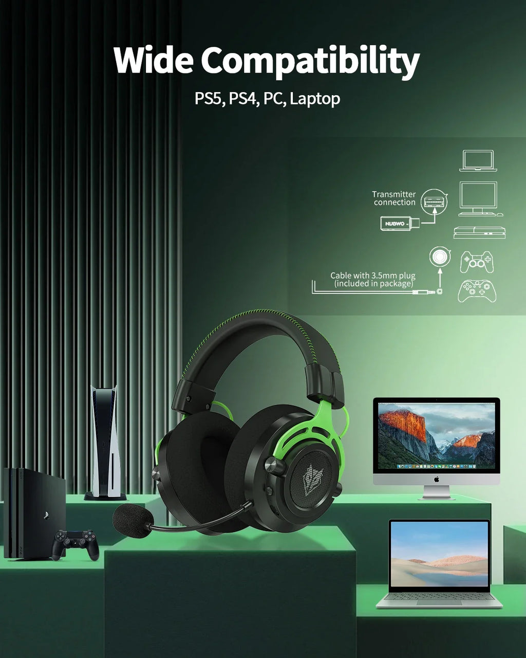 NUBWO G03 Auriculares Gaming Dongle 2.4GHz