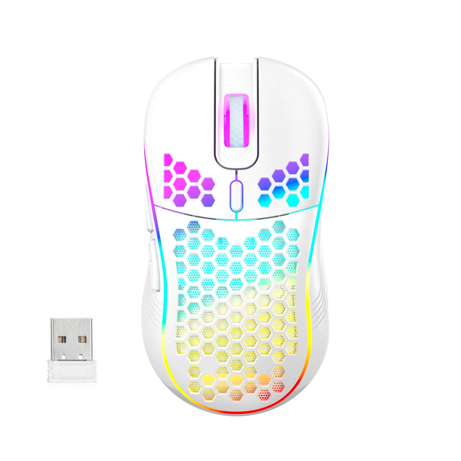 Ratón inalámbrico para juegos Honeycomb 2,4G USB ratón inalámbrico RGB ratón de juego de PC recargable con luces LED, Paracord sin arrastre, Ergon