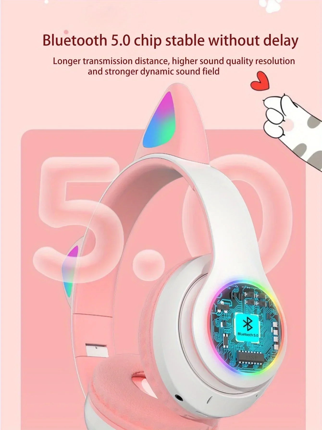 Auriculares Inalámbricos Gamer con Orejas de Gato RGB y Micrófono