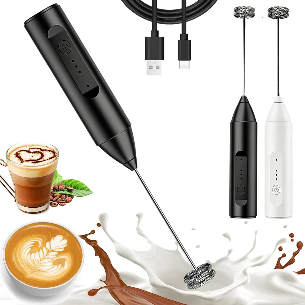 Espumador de leche inalámbrico recargable USB-C con 3 velocidades