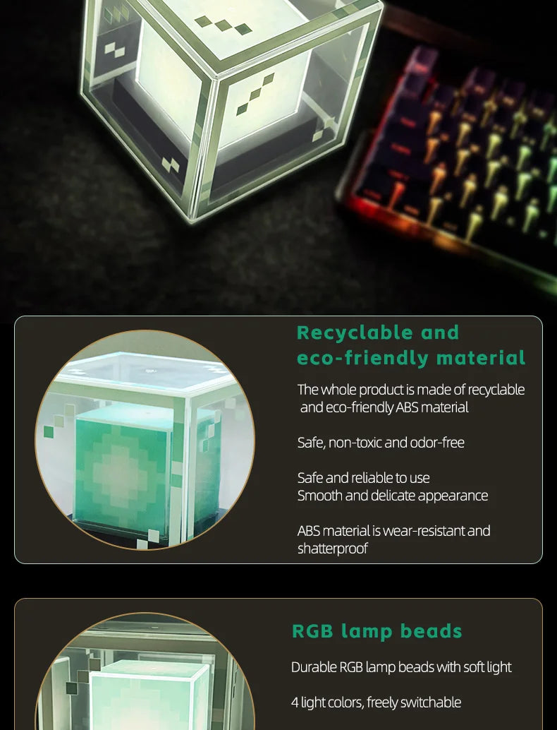 Lámpara de baliza estilo píxel, luz nocturna de escritorio, atmósfera de ordenador brillante, adorno de juego, regalo, iluminación decorativa recargable