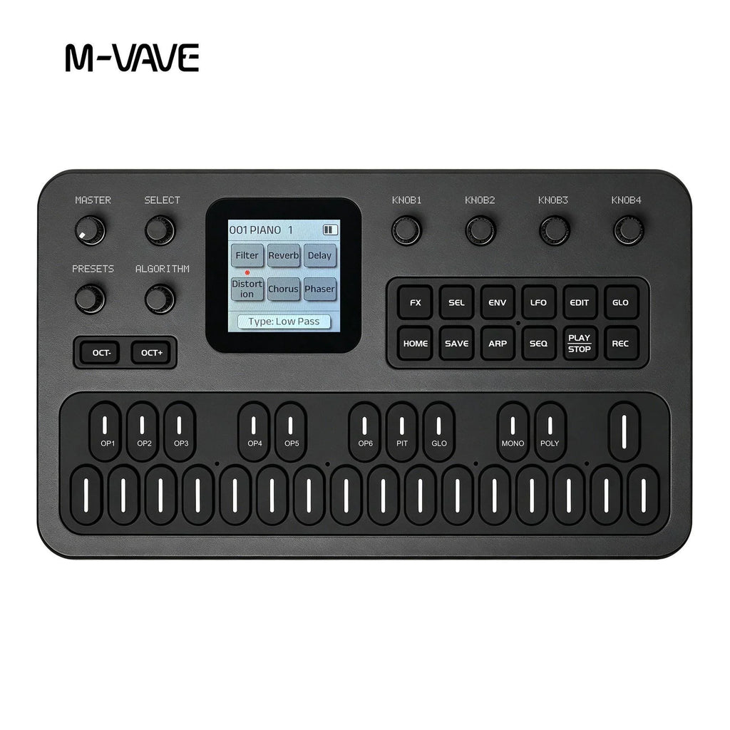 Sintetizador FM Portátil M-Vave FM-1, 6 Operadores, 32 Algoritmos, 128 Preajustes, Altavoz Integrado, Bluetooth, MIDI, Batería de 12h, Regalo Navideño