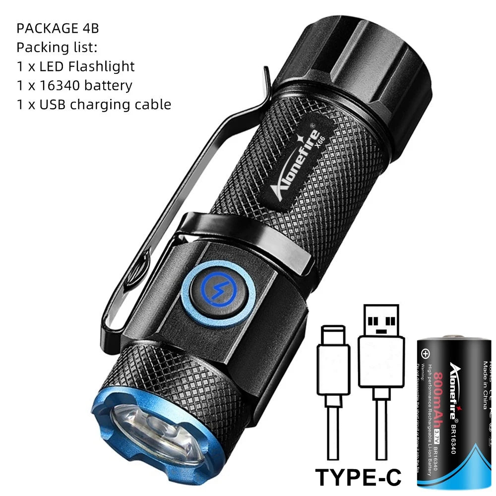 Linterna LED Recargable USB de Alto Brillo para Exteriores