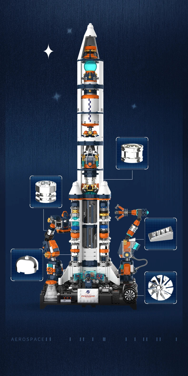 Serie de exploración espacial JAKI, modelo de ensamblaje de bloques de construcción de módulo de núcleo de súper cohete avanzado Dawn, juguete de regalo de cumpleaños para niño