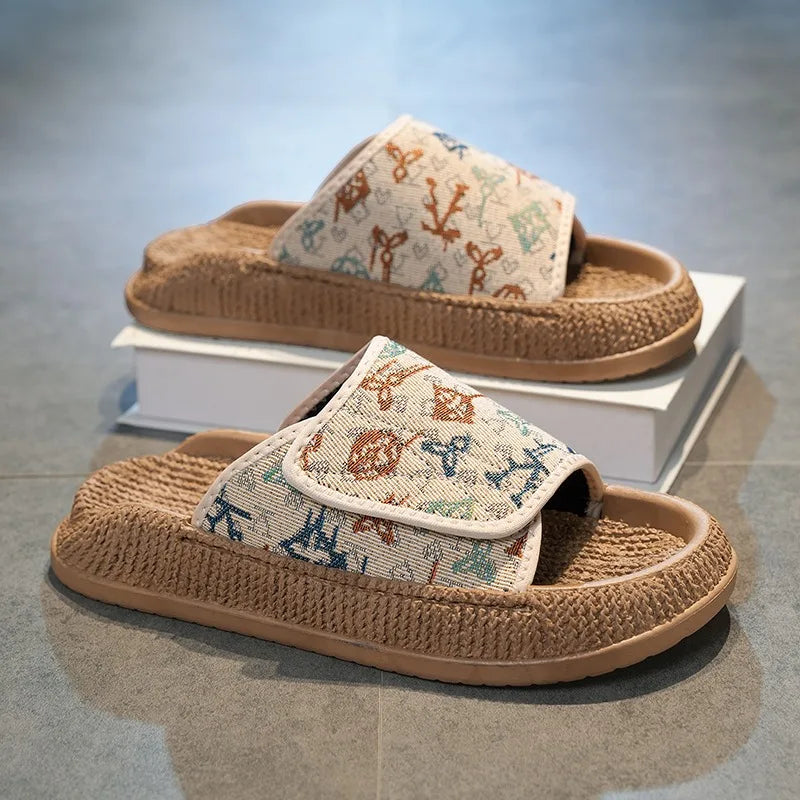 Zapatillas de casa de algodón transpirables con estampado floral