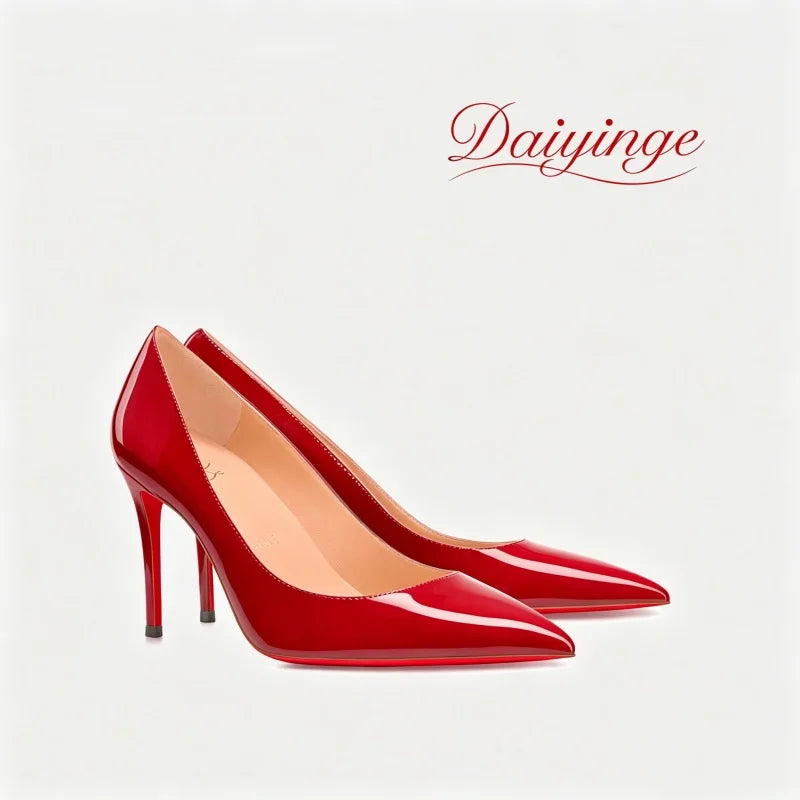 Stilettos de Mujer Charol Suela Roja Punta Fina Tacón Alto