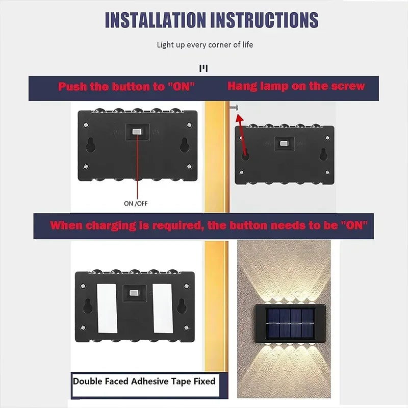Lámpara Solar de pared para exteriores, luces solares impermeables con lente convexa hacia arriba y hacia abajo, iluminación para jardín, calle, paisaje, balcón, exterior, Dec