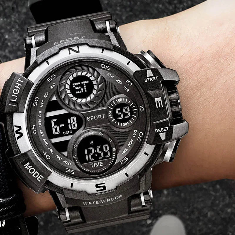 Reloj Digital negro YIKAZE para hombres, relojes deportivos, cronógrafo impermeable para exteriores, reloj de mano G, reloj de pulsera para estudiantes de choque de infantería