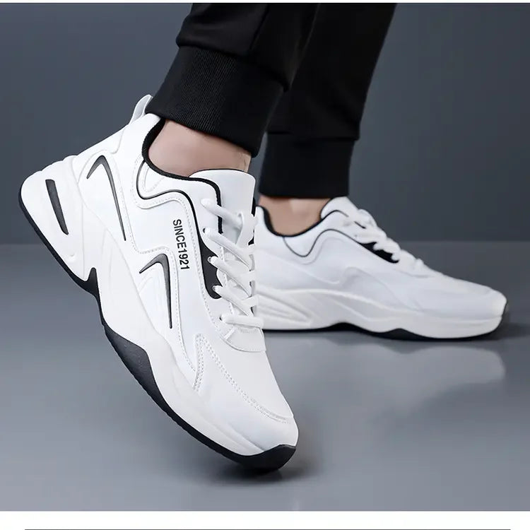Zapatillas deportivas impermeables de cuero con suela gruesa para hombre