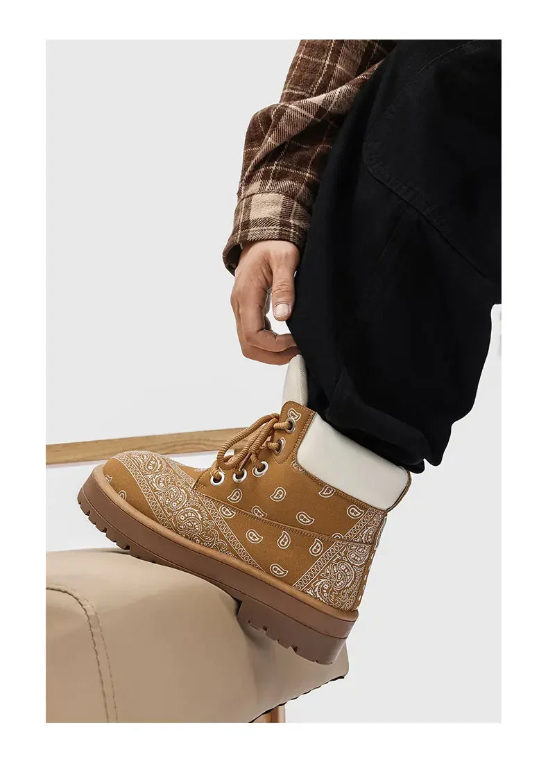 Botines casuales para hombre con estampado paisley y suela gruesa antideslizante