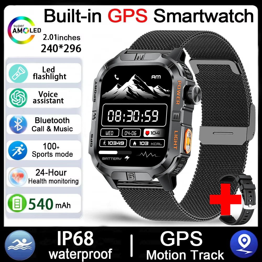 Reloj Inteligente Militar con GPS, LED, Brújula e IP68