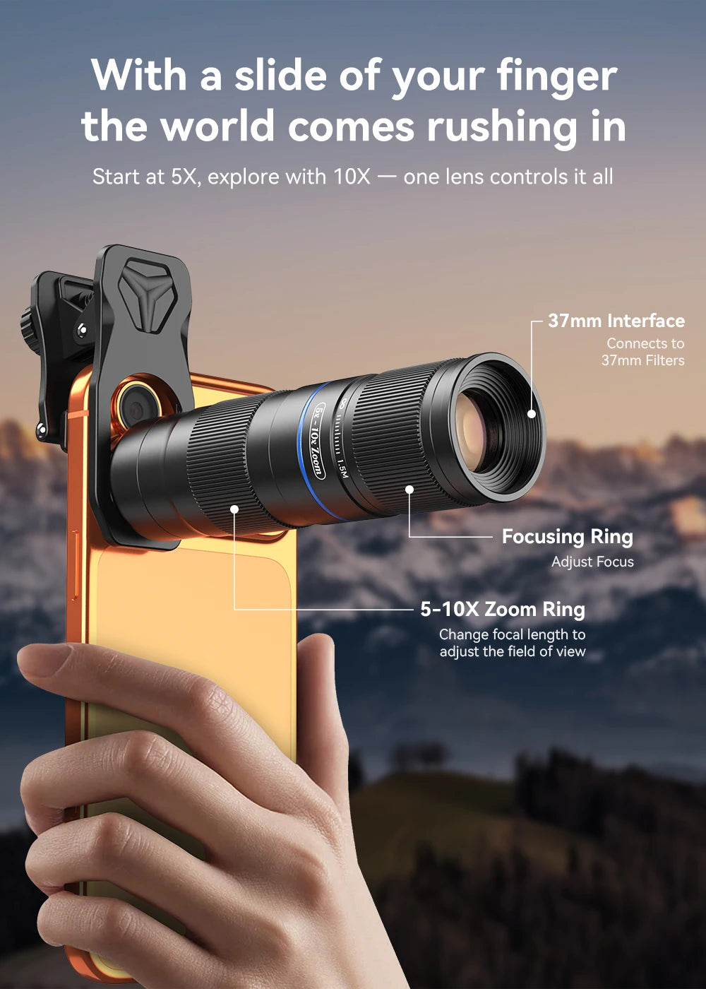 Lente Zoom APEXEL 5x-10x HD Mini Telescopio para Smartphone