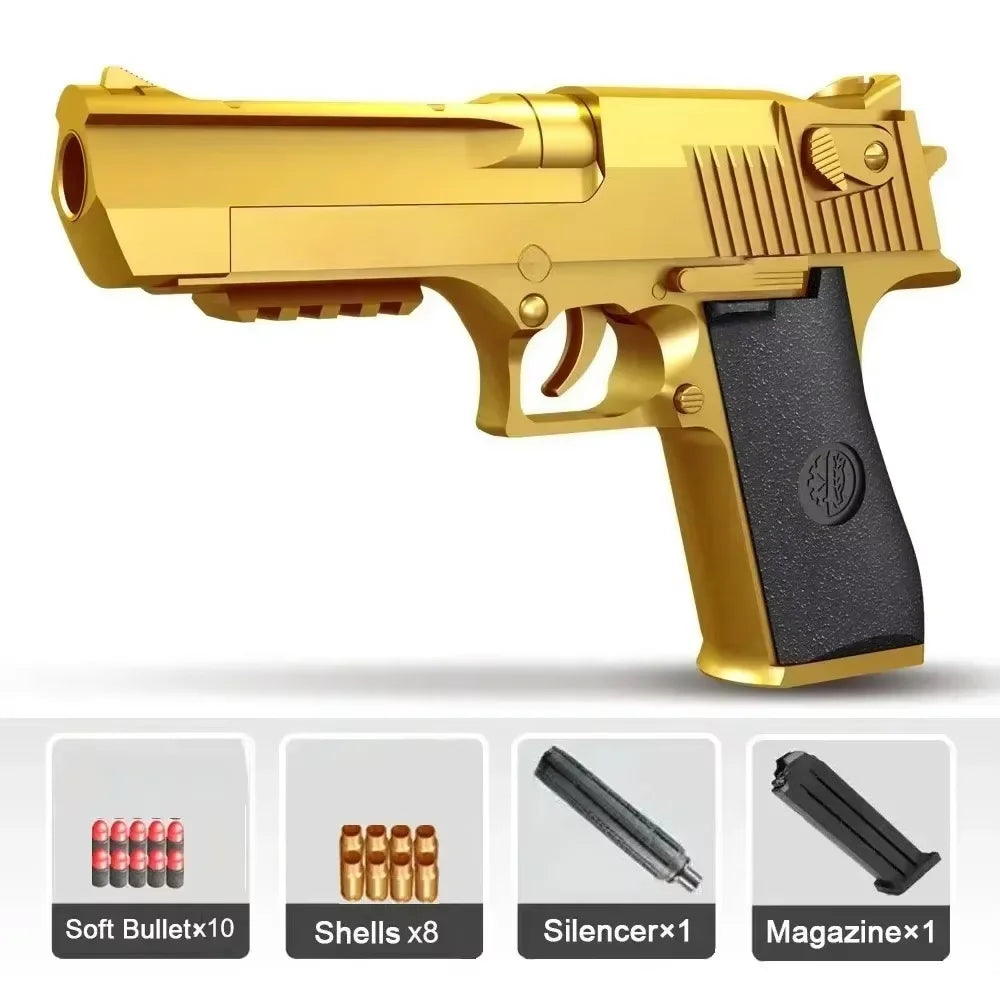 Pistola de Juguete Desert Eagle con Expulsión de Cartuchos, Pistola de Airsoft con Balas de Espuma Suave, Juguete de Combate al Aire Libre para Juegos de Disparos, Regalo de Cumpleaños o Halloween