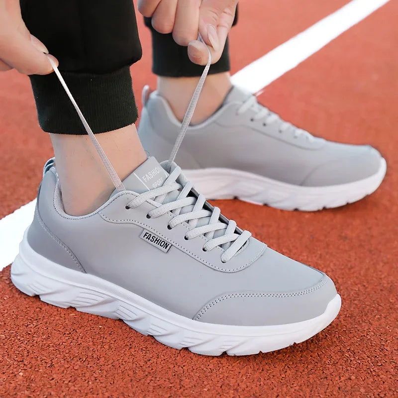 YRZL Zapatillas para correr Zapatillas de deporte de cuero artificial impermeables Zapatos deportivos al aire libre Hombres Zapatillas casuales ligeras para caminar para hombres