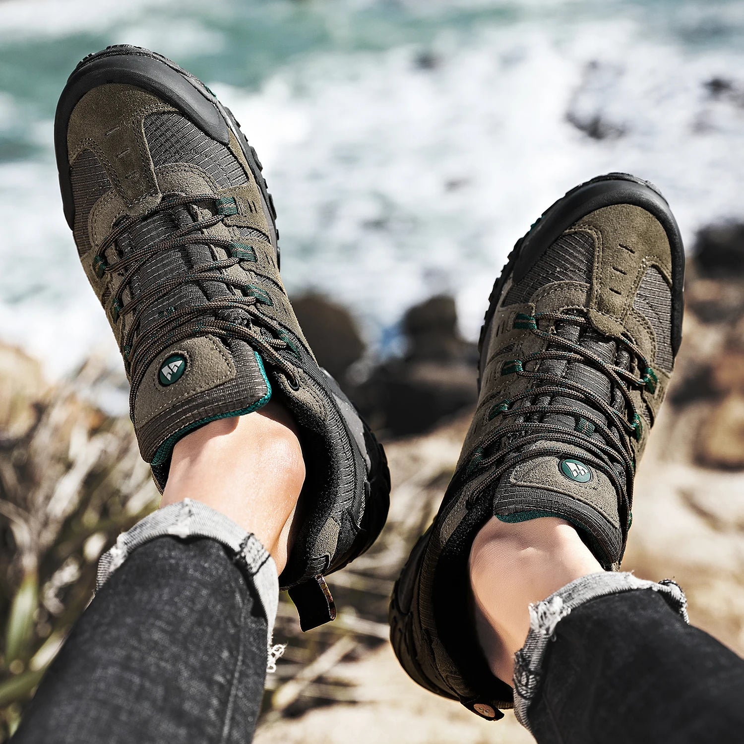 Zapatos de senderismo HIKEUP para hombre, zapatos de exterior de piel de ante, zapatillas tácticas resistentes al desgaste para senderismo, caminar y cazar