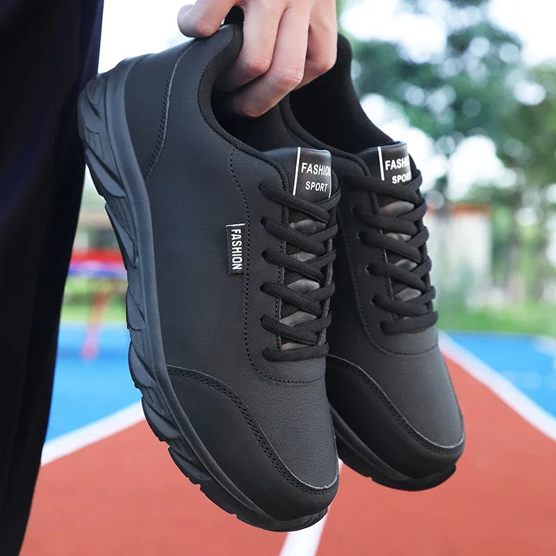 YRZL Zapatillas para correr Zapatillas de deporte de cuero artificial impermeables Zapatos deportivos al aire libre Hombres Zapatillas casuales ligeras para caminar para hombres