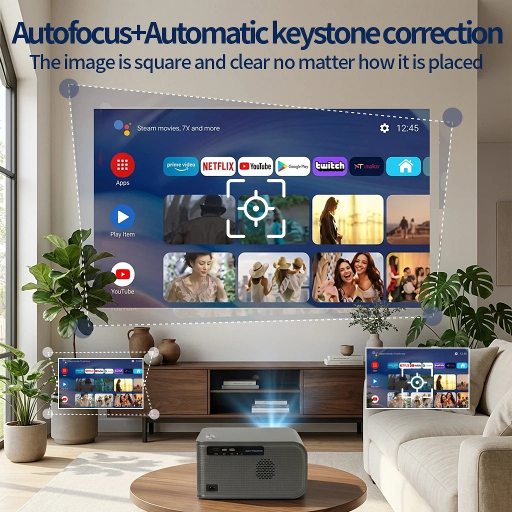 Proyector 4K 2500ANSI Full HD 1920*1080P HDR10+ Google Play WiFi6 Altavoz HiFi BT5.4 con DVB-T2/ATSC/IDSB-T TV Digital Gratuita