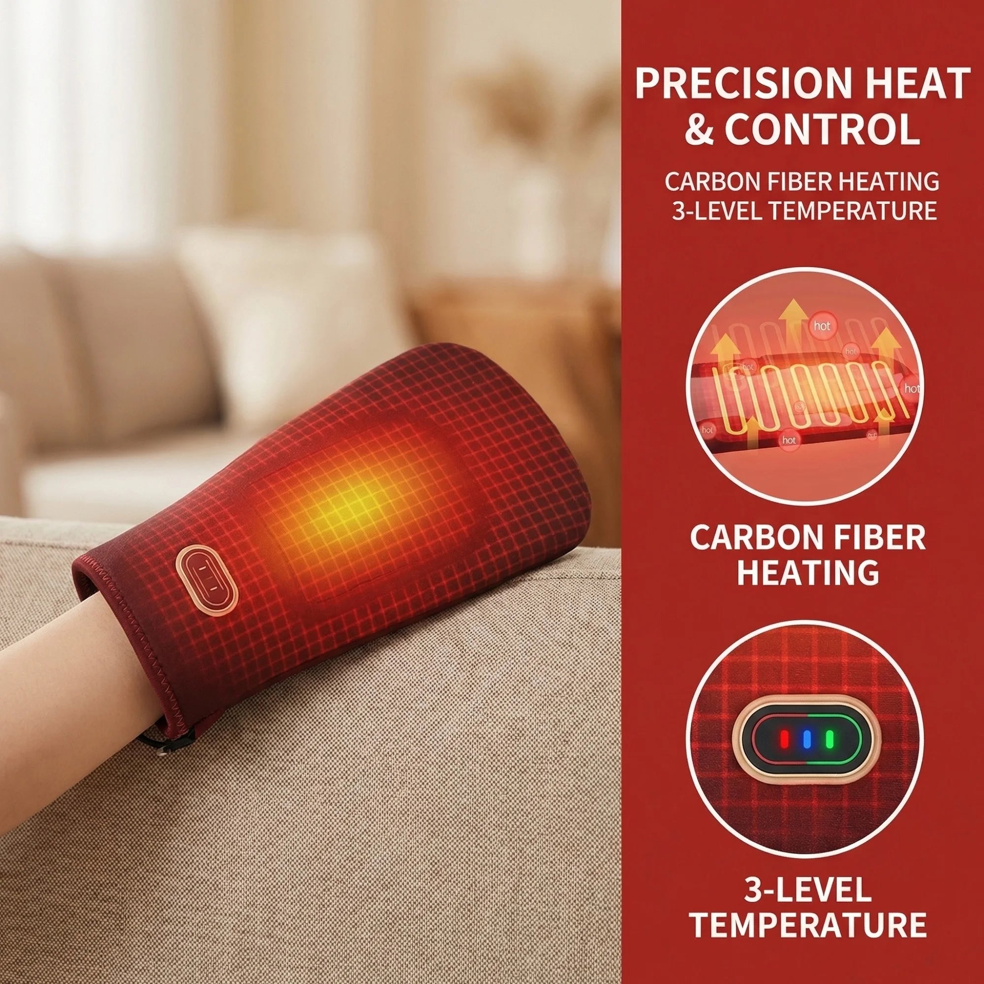 Guantes Eléctricos con Calor y Vibración, Masajeador con 3 Temperaturas Ajustables, Compresa Caliente para Aliviar el Malestar de Manos y Dedos