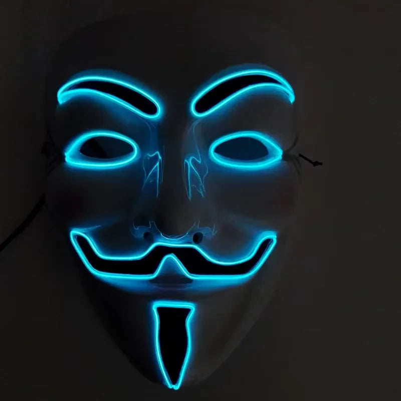 Máscara LED de Vendetta para Halloween, Discoteca, Carnaval, Fiesta, Decoración, Cosplay, Máscara Brillante de Guy Fawkes
