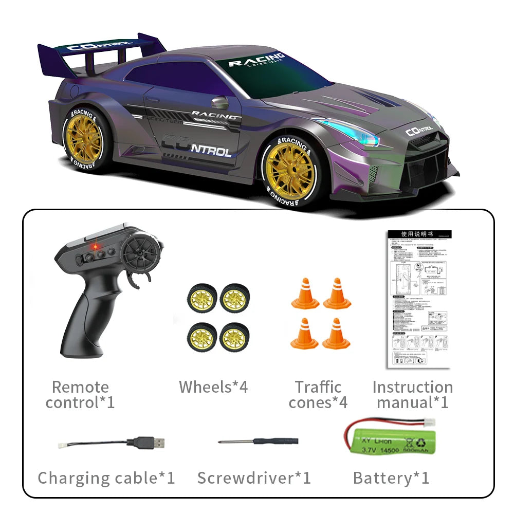 Mini Coche RC de Drift, 2.4G 4WD, Alta Velocidad con Luces LED