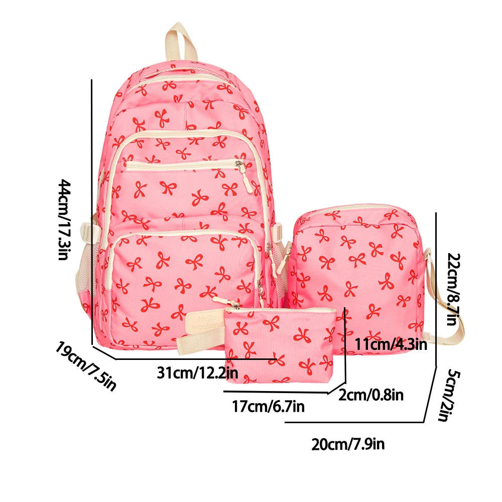 Mochila coreana con estampado de lazo para mujer, morral escolar ligero y sencillo para estudiante, conjunto de tres piezas