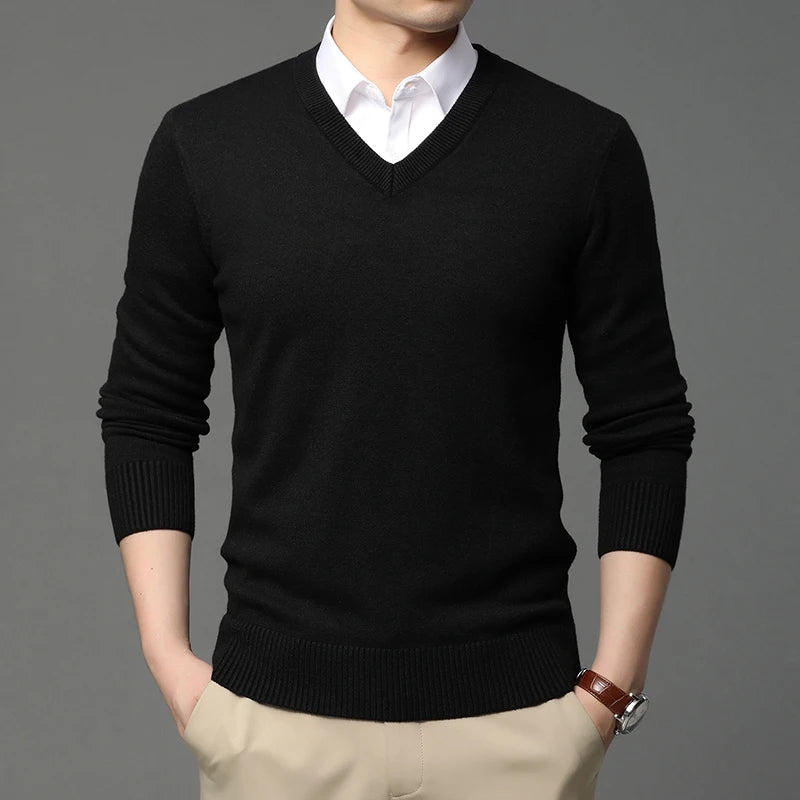 Suéter de Punto con Cuello en V para Hombre – Otoño Invierno
