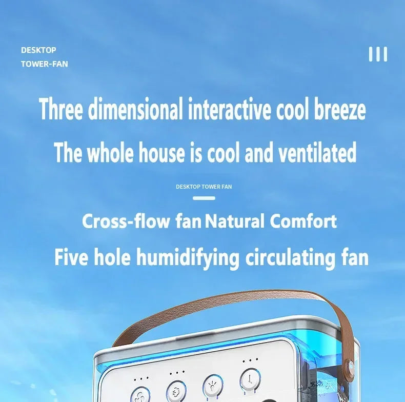 Ventilador 3 en 1 con Humidificador, Luz LED y Enfriamiento de Aire