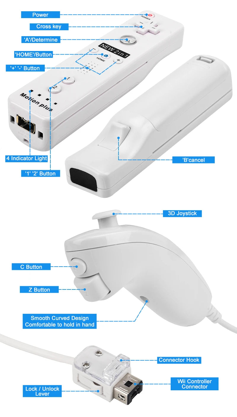 Control Inalámbrico con Nunchuck para Nintendo Wii Motion Plus