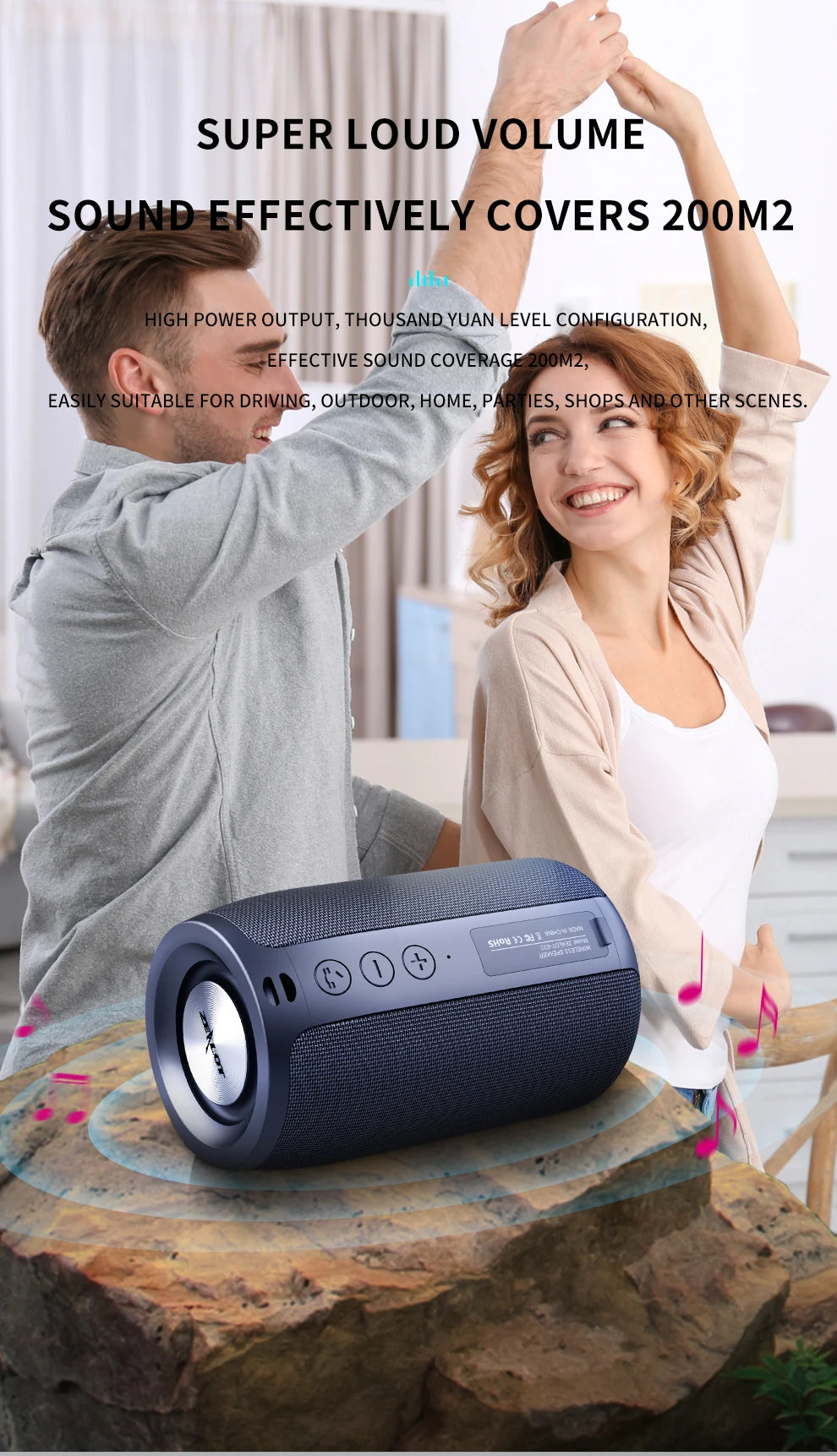 Altavoz inalámbrico Zealot-S32 para exteriores, Subwoofer portátil, resistente al agua IPX 6, emparejamiento Dual, batería de 1800mAh