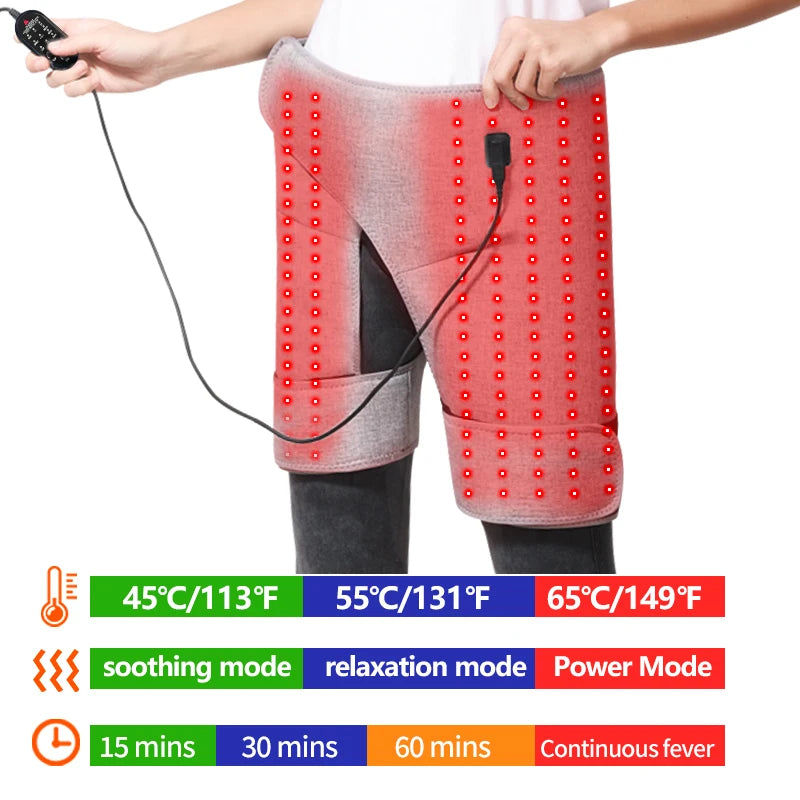 Almohadilla calefactora de cadera con luz roja, masajeador eléctrico calentado, almohadilla térmica eléctrica con vibración para muslos/pernos de ciática, alivio del nervio