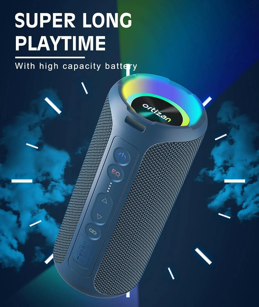 Altavoz Bluetooth inalámbrico Ortizan con sonido y graves HD de 40 W, resistente al agua IPX7, 30 horas de reproducción, Bluetooth 5.3, manos libres, entrada TF/AUX