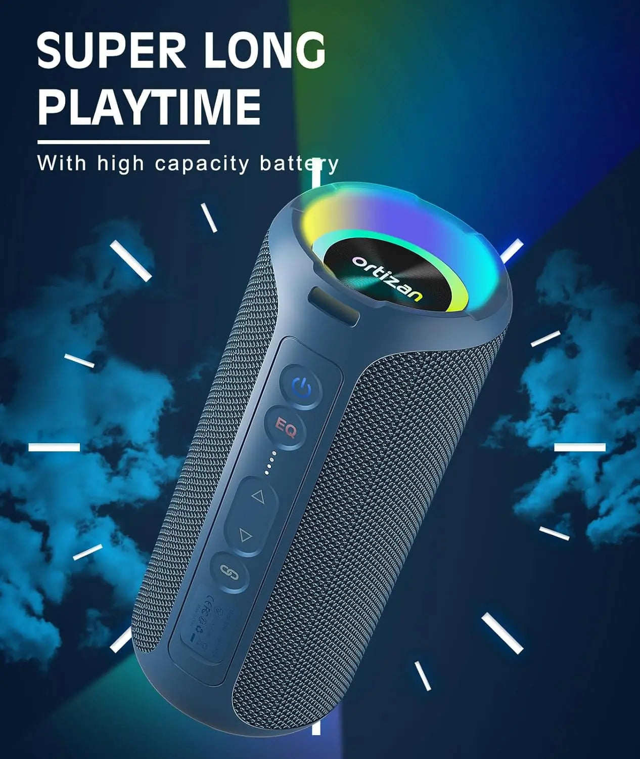 Altavoz Bluetooth inalámbrico Ortizan con sonido y graves HD de 40 W, resistente al agua IPX7, 30 horas de reproducción, Bluetooth 5.3, manos libres, entrada TF/AUX