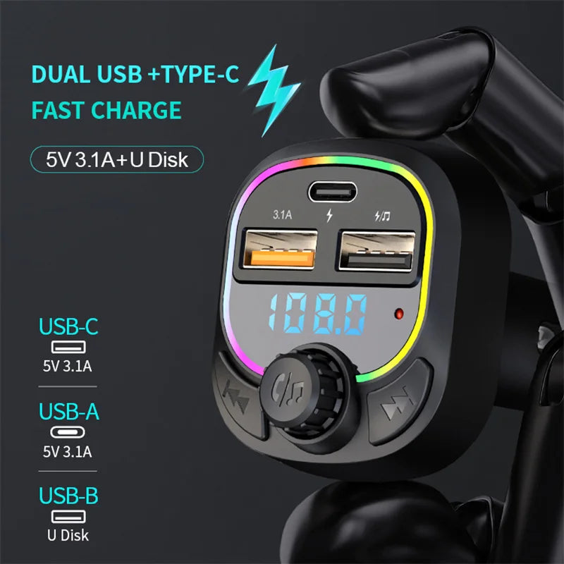 Transmisor FM Bluetooth para Auto Manos Libres con Cargador USB