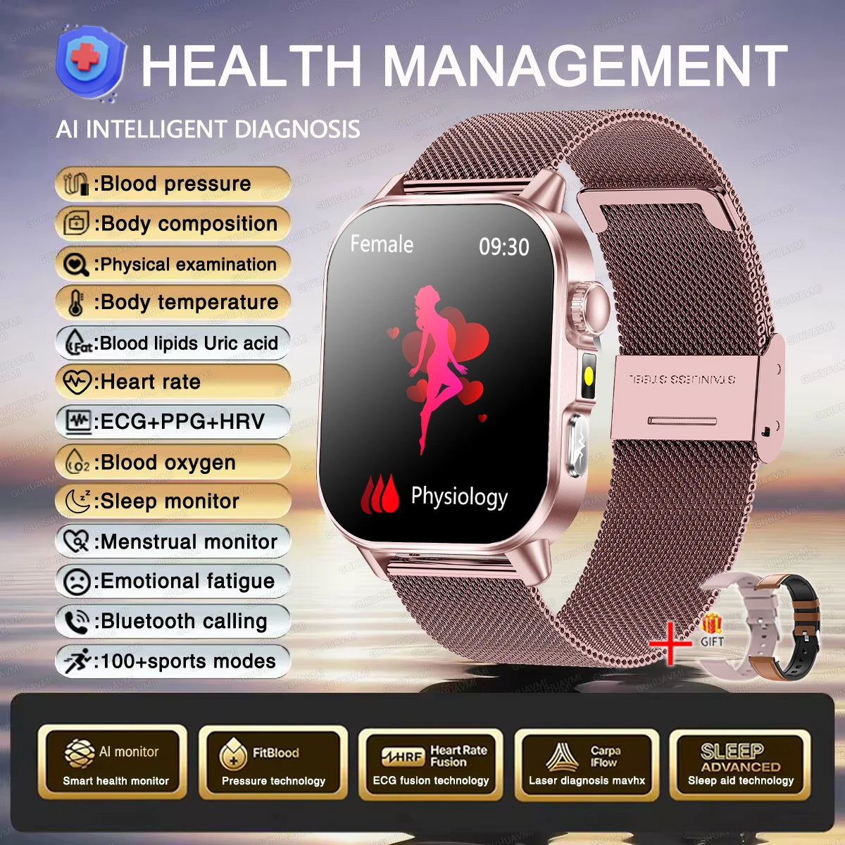 Reloj Inteligente con Diagnóstico ECG, Oxígeno en Sangre y Pantalla AMOLED