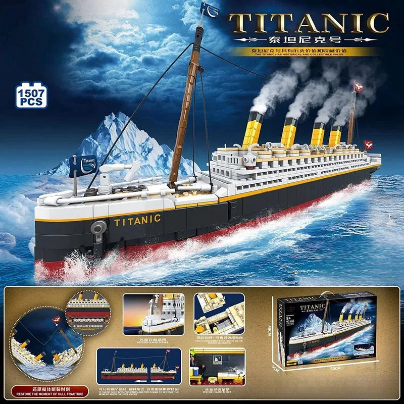 1507 Uds nuevo juego de bloques de construcción de modelo creativo Titanic a gran escala, desafío para adultos enorme modelo de barco de crucero Titanic juguetes de construcción