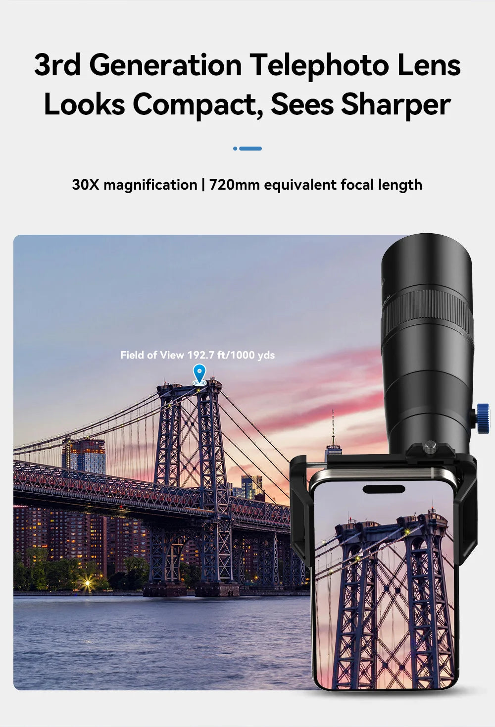 Lente Teleobjetivo Monocular APEXEL 30x para Smartphone con Trípode